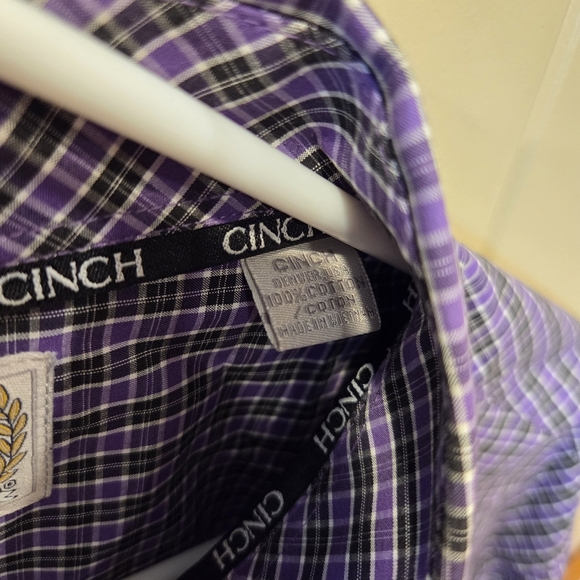 ‼️3/$30‼️ Cinch Shirt Men Purple/black Plaid Long Sleeve Button Up Cotton Medium - Picture 4 of 13